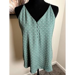 LOFT Petites Green Flower Print Spaghetti Strap Blouse with Vanity Button